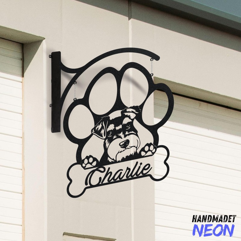 Personalized Miniature Schnauzer Dog Hanging Sign, Paw Dog Outdoor Hanging Sign, Pet Spa Metal Blade Sign, Pet Grooming Metal Business Sign