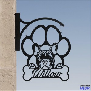 Personalized French Bulldog Dog Hanging Sign, Paw Dog Outdoor Hanging Sign, Pet Spa Metal Blade Sign, Pet Grooming Metal Business Sign